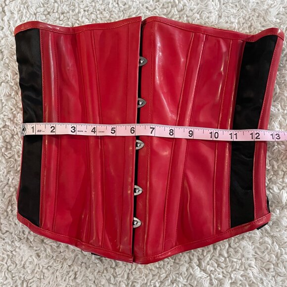 Red & Black PVC Vinyl & Satin Underbust Corset - Picture 13 of 13